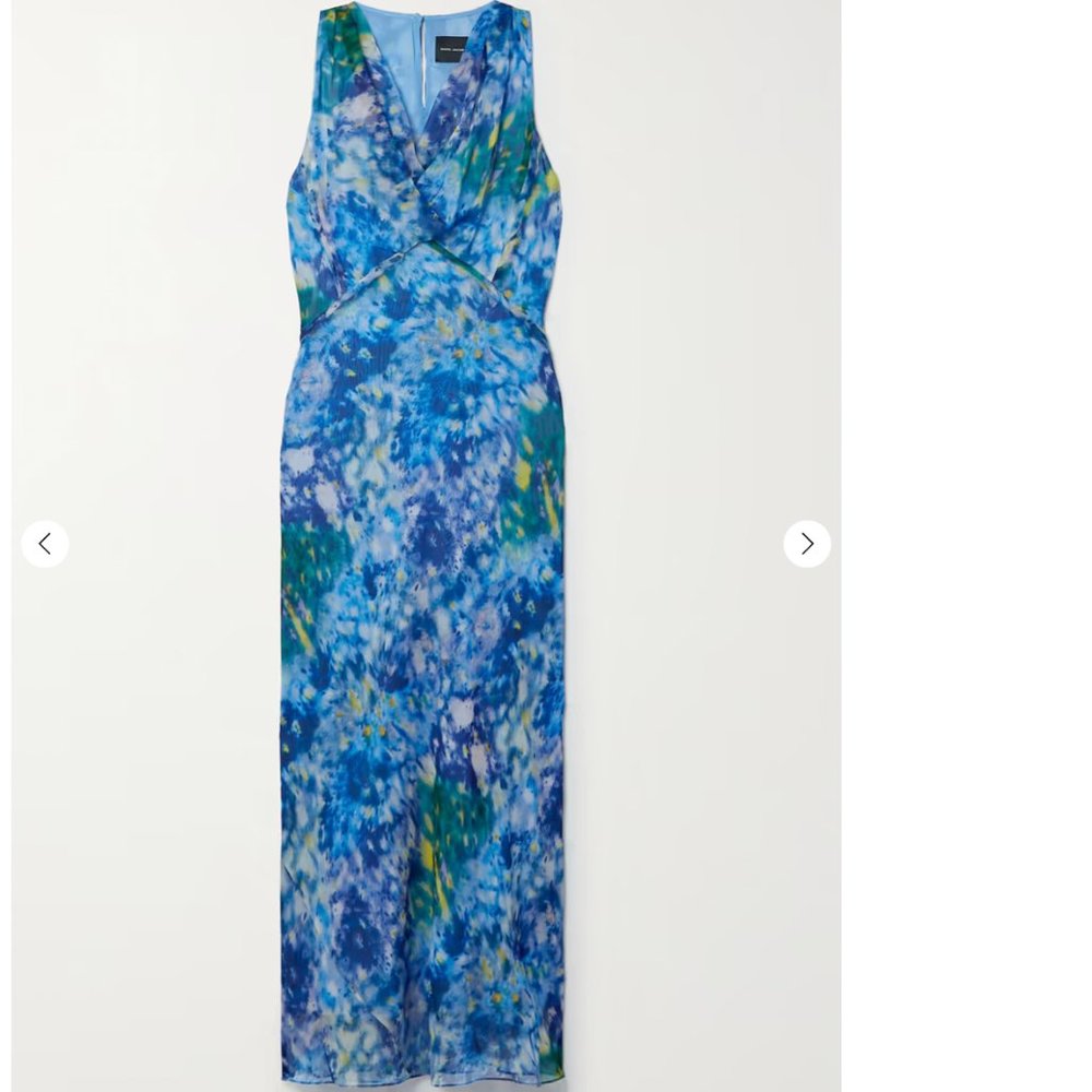 MARC JACOBS Blue Silk Dress - Frayed Printed Silk Crepe De Chine Midi Dress 8